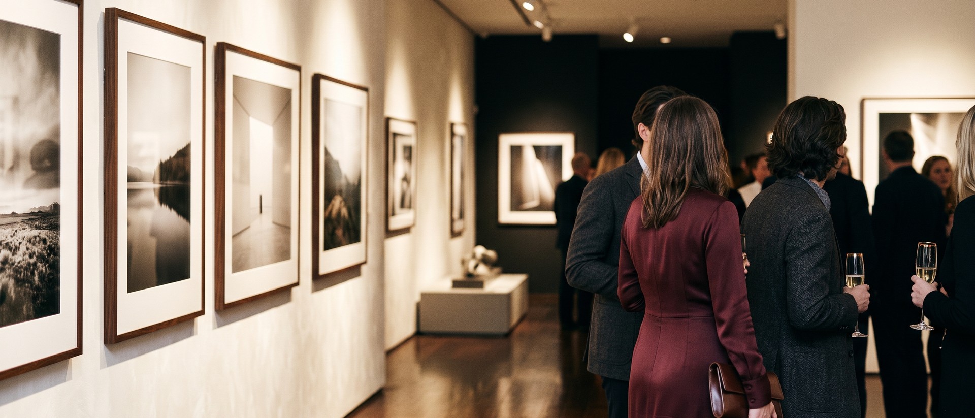 A gallery wall of framed photographic prints